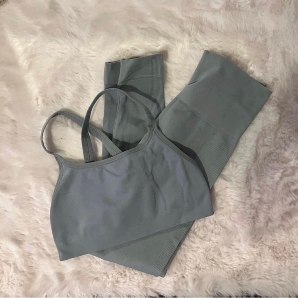 SET Active Slate color Legging and Strappy Sports Bra Set